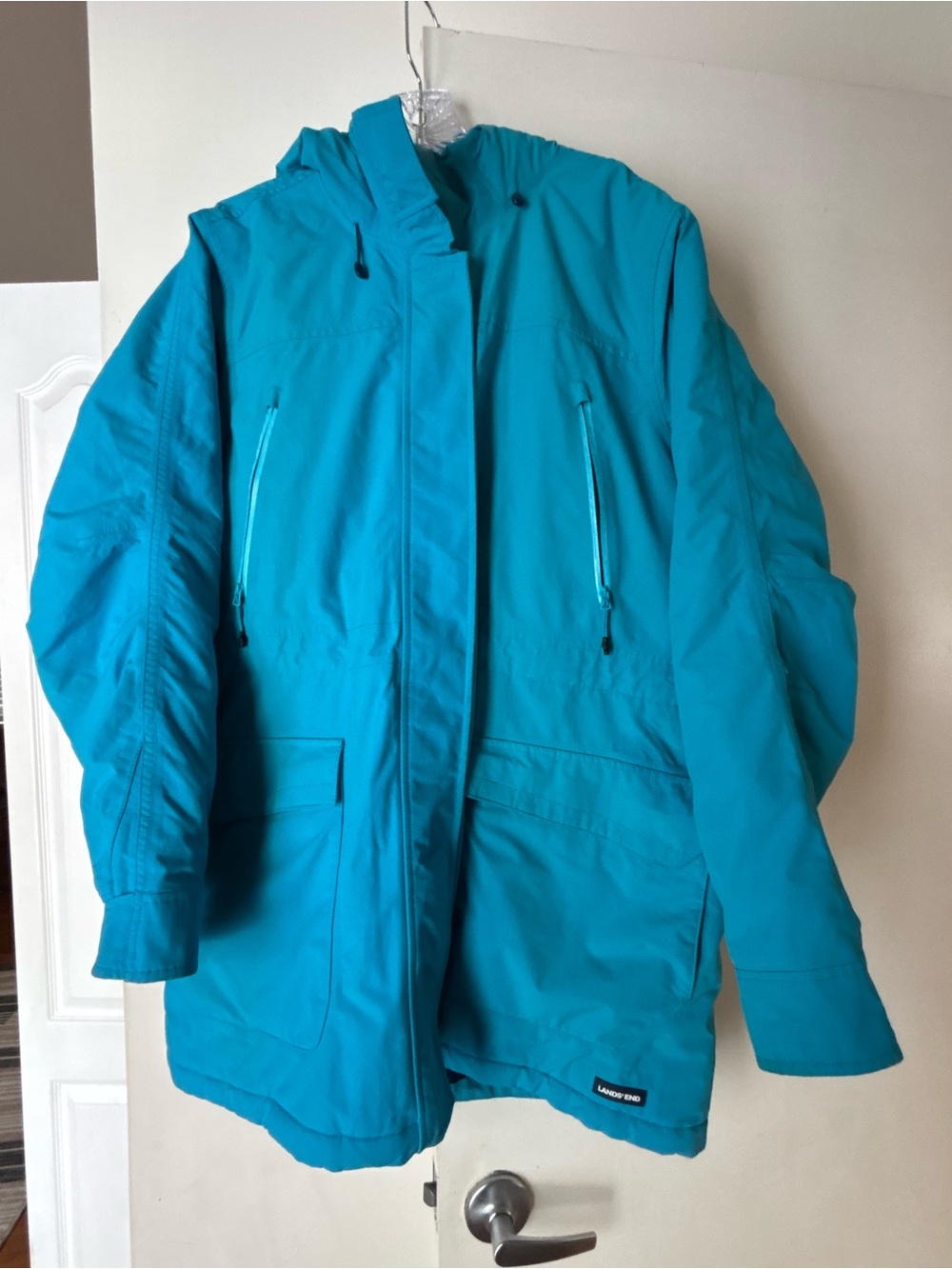 Lands' End Teal Hooded Puffer Jacket